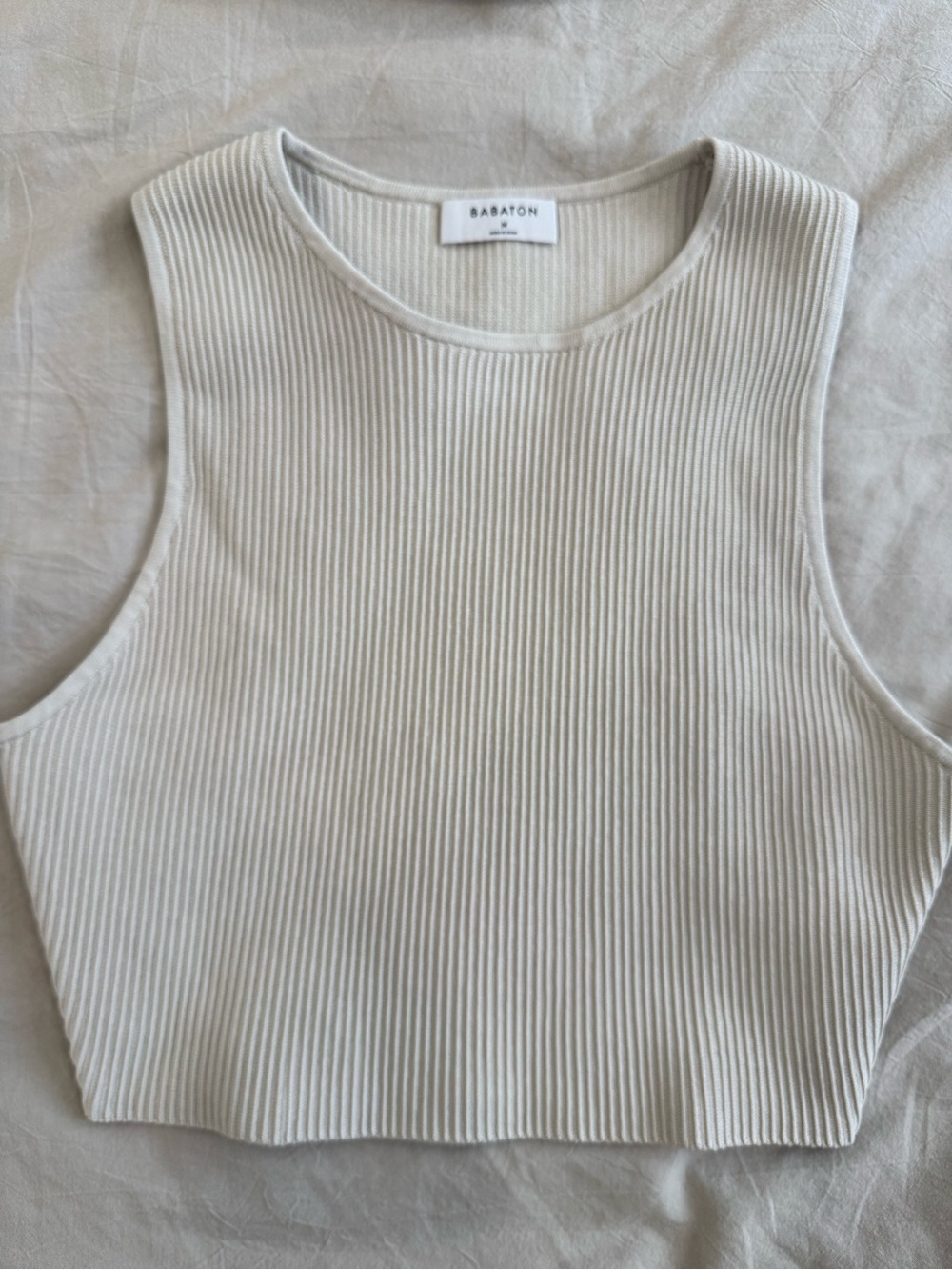 Babaton Cream Ribbed Cropped Tank